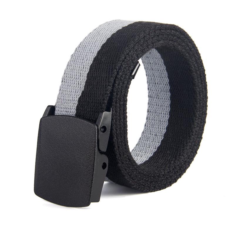 Striped Canvas Belt with POM Steel Buckle - Casual Woven Cotton Design