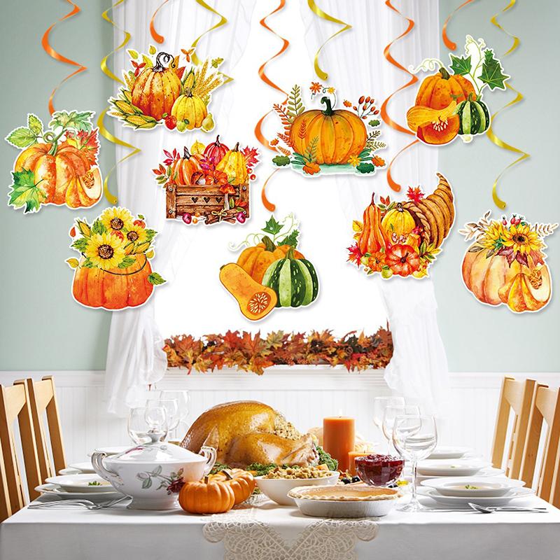 9 Stück Erntedankfest Party Kürbis Spiral Hängedekoration Feier Herbst Geburtstag Tischdekoration Erntedankfest Dekoration