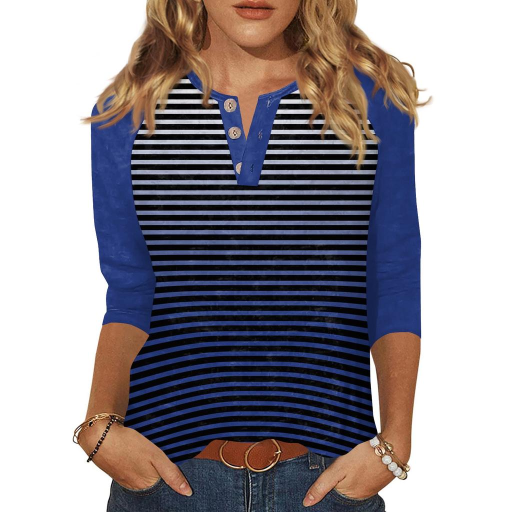 Women's T Shirt Print Button 3/4 Sleeve Daily Weekend Fashion Basic V- Neck Regular Top