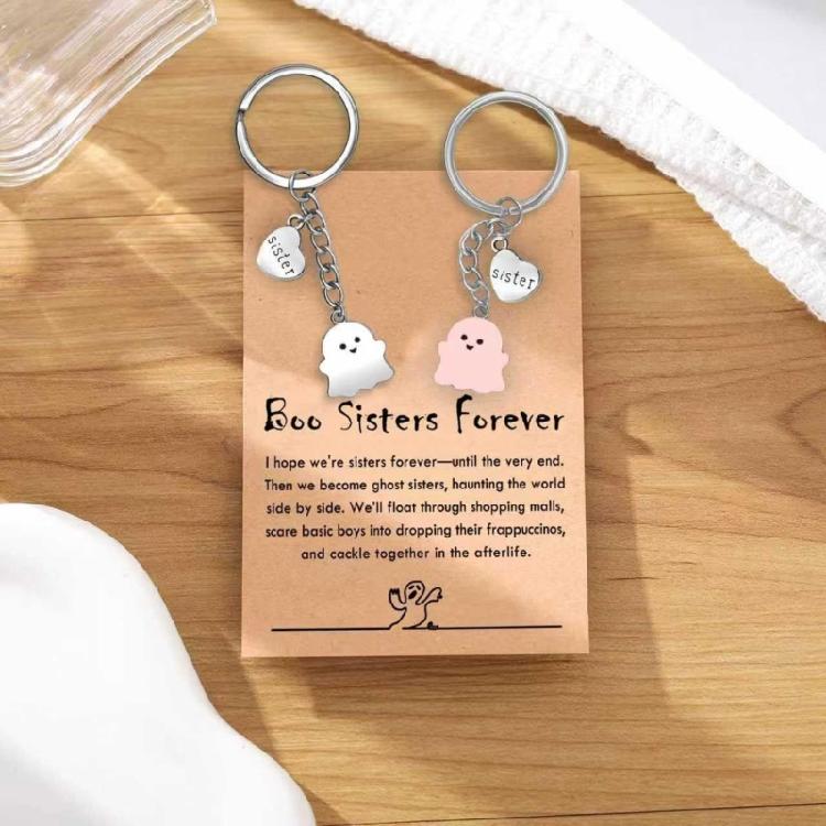 Spooky Wraith Key Ring Halloween Stocking Stuffer for Women Girls Teens Cute Boo Basket Gift for Friend With Gift Card