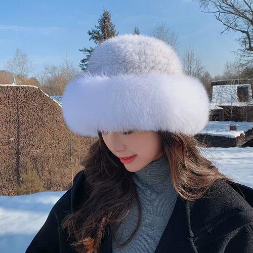 Mink Hair Hat Warm Korean Version Trendy Fashion Autumn and Winter Mink Braided with Fox Fur Fur Hat Women