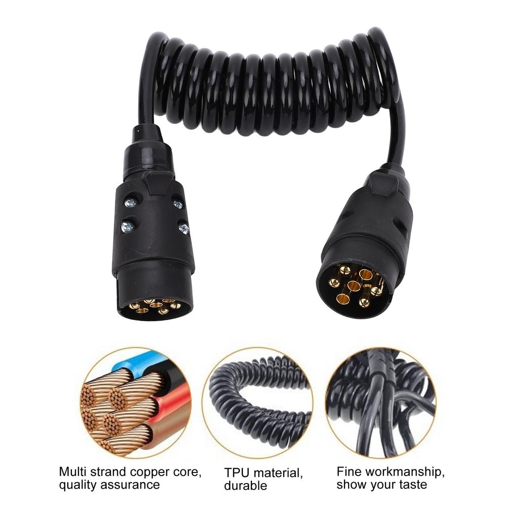 12V 24V Trailer Spring Wire 2M 7 Core Spring Towing Coiled Wire for Commercial Vehicles Campers Cars Boats Coiled Trailer Wire