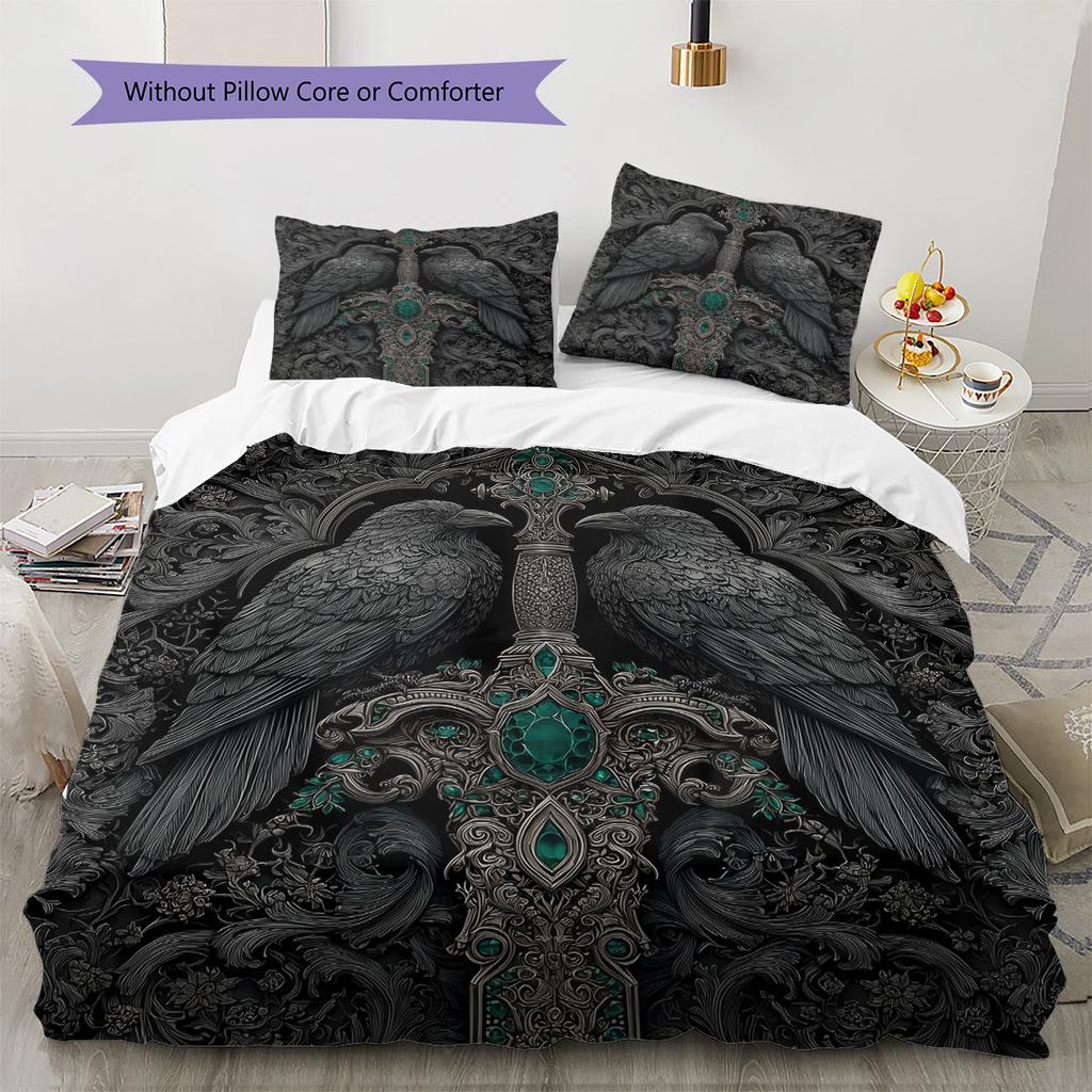Bird and Sword Pattern Bedding Quilt Set Home Decoration Gift (1 * duvet cover + 2 * pillowcase without core)