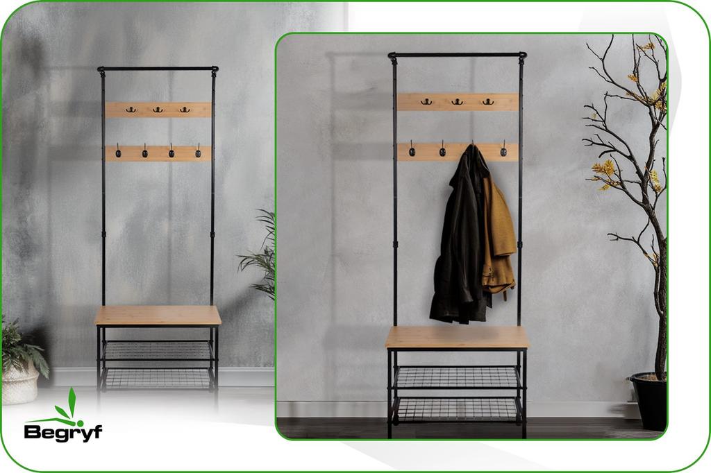 Bambus-Kleiderständer für den Flur Garderobe 66x32x183 Vw2Nb Begryf