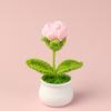 Finished Wool Crochet Rose Flower Potted Home Room Decoration Cute Handmade Knitting Potted Desktop Ornament Christmas Gifts