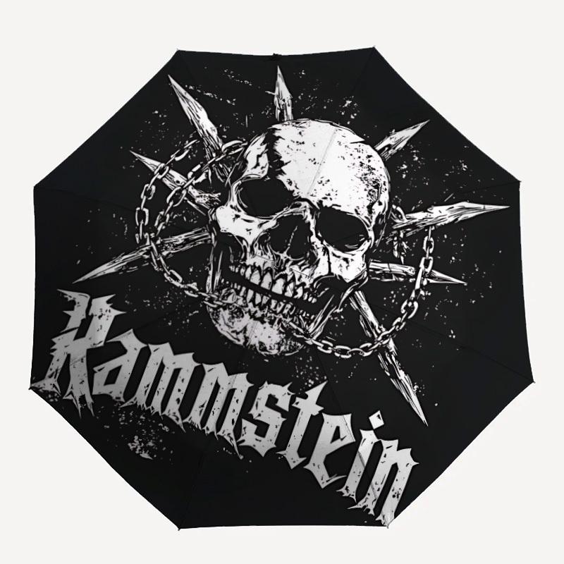 

1PC Rammstein Metal Skull Automatic Open/Close Folding Umbrella, Windproof 8 Ribs Construction, Lightweight Travel Umbrella 0902097