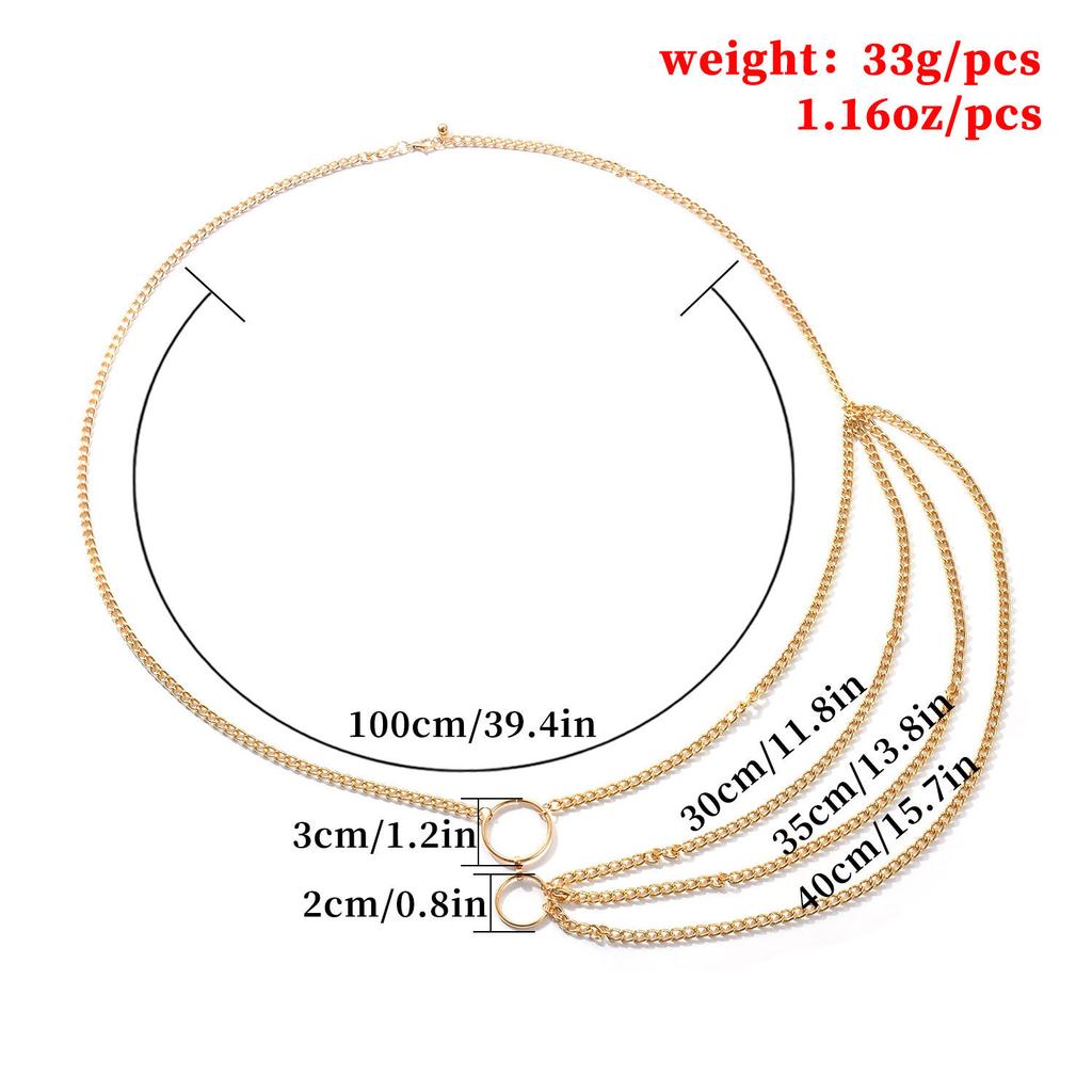Punk Metal Size Ring Body Chain, Women's Retro Multi-layer Sexy Circle Waist Chain.
