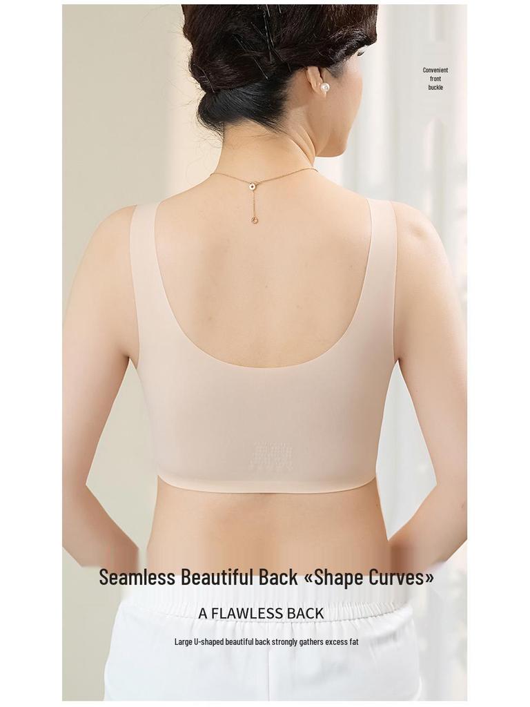 Elderly Women's Front Closure Lace Wireless Seamless Plus Size Bra