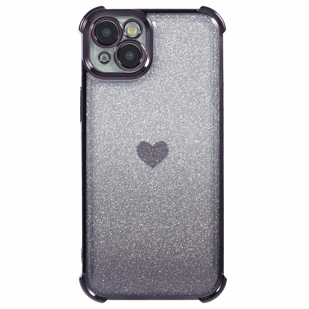 For iPhone 15 Plus Case Heart Pattern Glitter Anti-Drop TPU Phone Cover