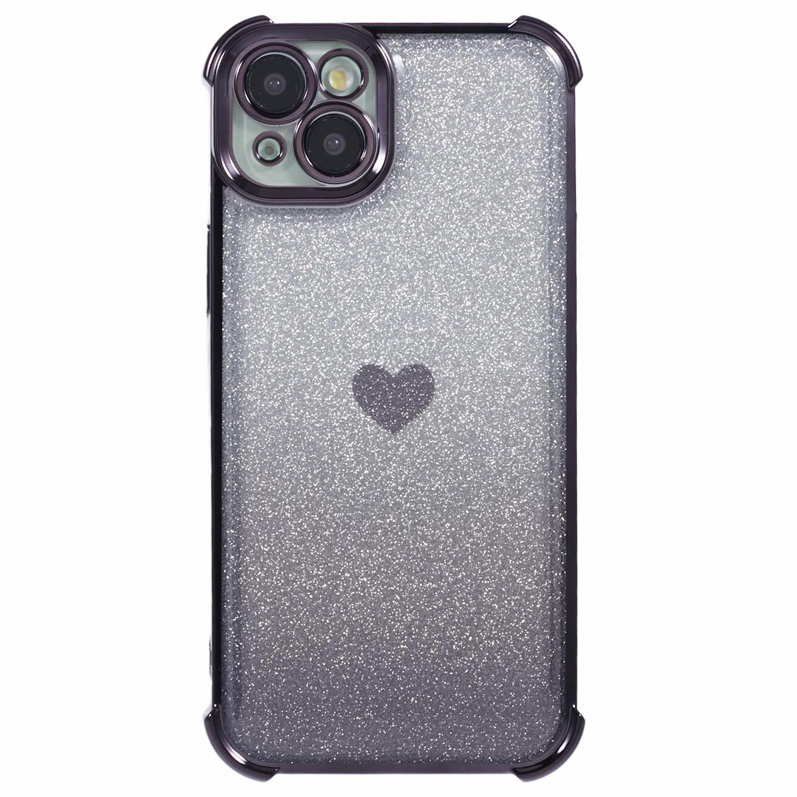 

Wholesale Phone Case for iPhone 15 Drop Protection Heart Pattern TPU Glittery Powder Phone Cover Black
