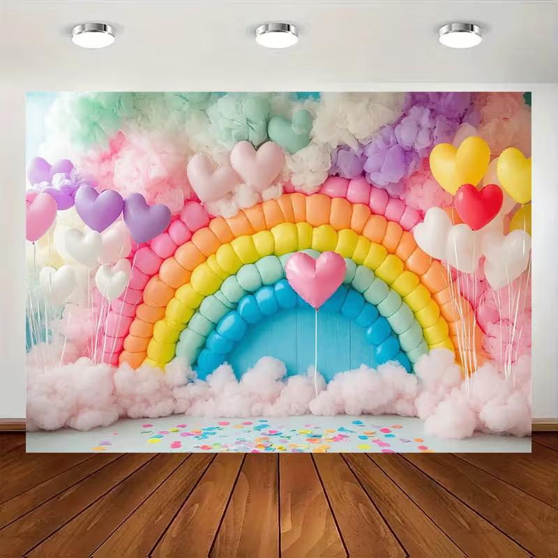 Banner Sfondo Festa a Tema Palloncini Pastello Arcobaleno Carino 2D