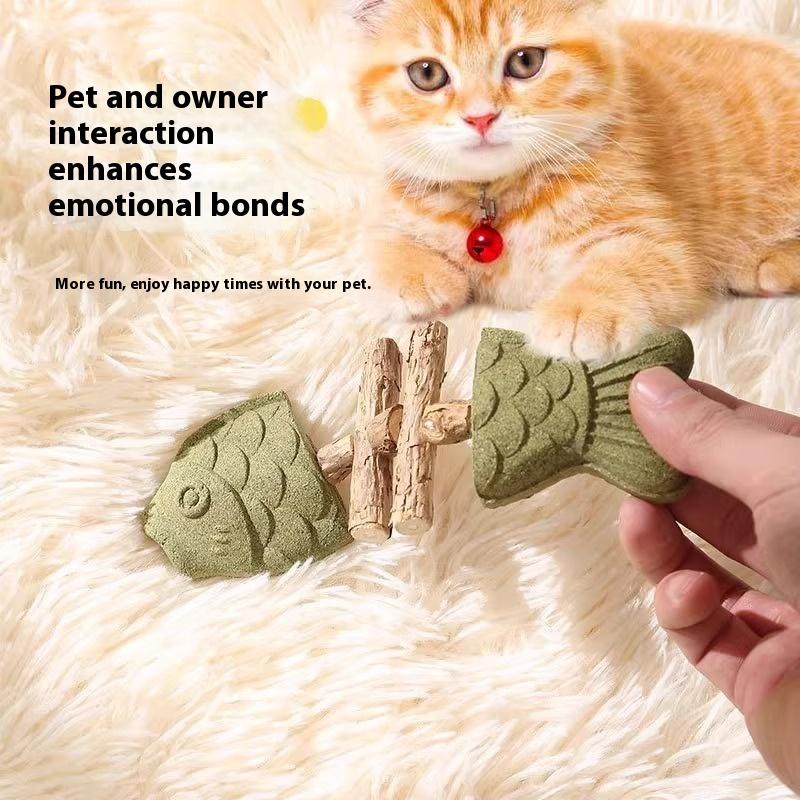 Cat Toys Catnip Fish Bones Wood Polygonum Molar Tooth Stick Simulation Fish Molar Tooth Resistance Self-Hi Boredom Teaser Cat Stick