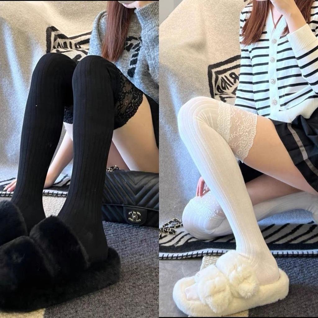 Autumn And Winter Warm Knee Socks Pure Cotton Socks Women'S Thick Socks Japanese Stockings Winter High Tube Non-Slip Solid Color Stockings