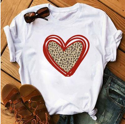 OUnisexs Shortsleeved Tshirt Fashionable Leopard Print Heart Print Base Shirt Women Clothes Graphic T Shirts