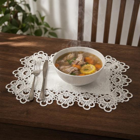 White Lace Placemat, Foldable Soft Anti-Wrinkle Table Mat, Heat Resistant Non-Yellowing Durable Dining Table Protector for Home Decor