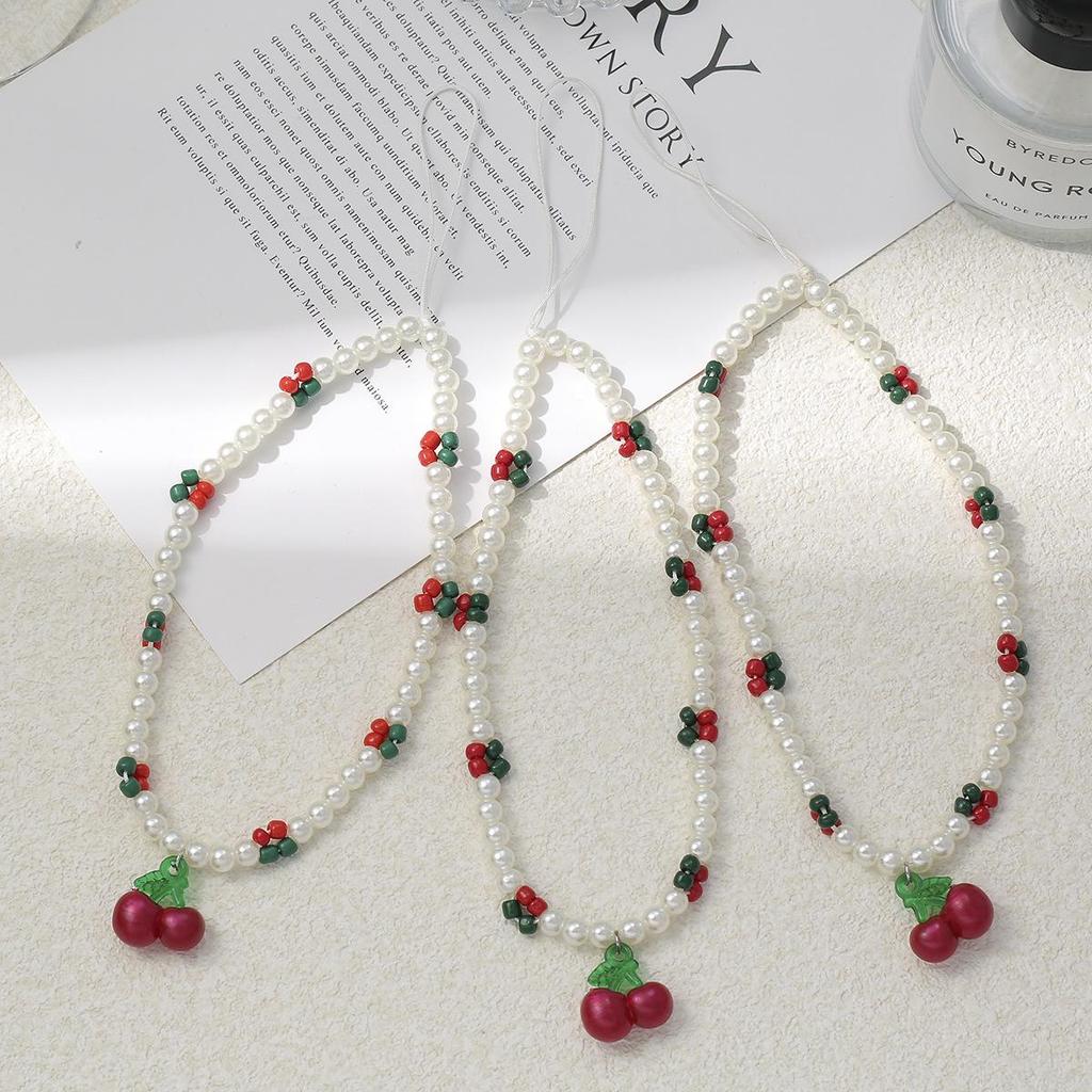 Elegante Cordino per Telefono con Perle di Ciliegio per Donna - Catena Perline Carina Anti-Perdita con Tocco di Lusso