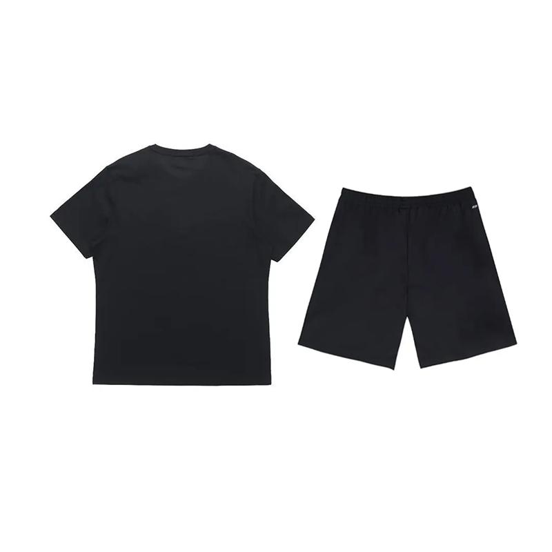 Li-Ning Simple Comfortable Versatile Round Neck Pullover Short Sleeve T-Shirt Casual Sports Suit Unisex Tops Black AHSSC17-2+YKSV147-2