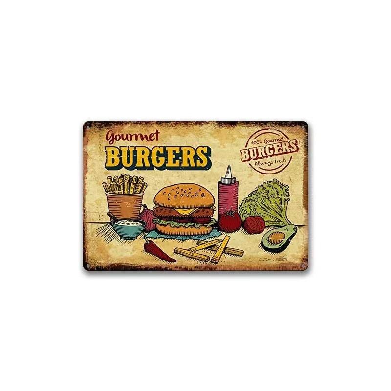Metal Tin Poster Fast Food Vintage Tin Sign Plaque Metal Retro Plate Hot Dog Poster Wall Decor for Kitchen Cafe Diner Bar