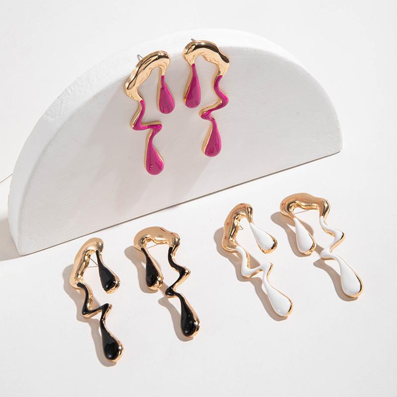 Fashion Multi-color Alloy Dripping Oil Irregular Earrings Niche Personality Liquid Design Sweet Cool Earrings