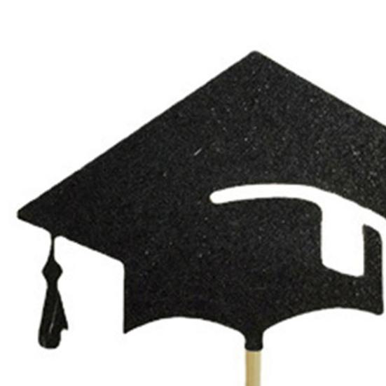 6 Pcs Graduation Cake Toppers Mini Grad Cap Cupcake Toppers Black Glitter Food