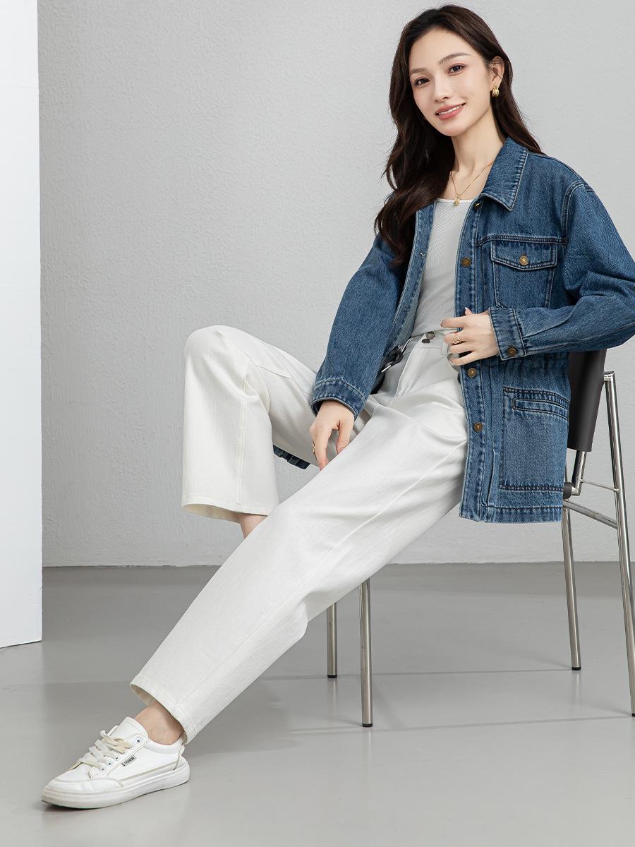 Xinge Spring 2026 White High-Waisted Slim Straight Jeans: Four-Way Stretch Commuter Style Cigarette Pants 26