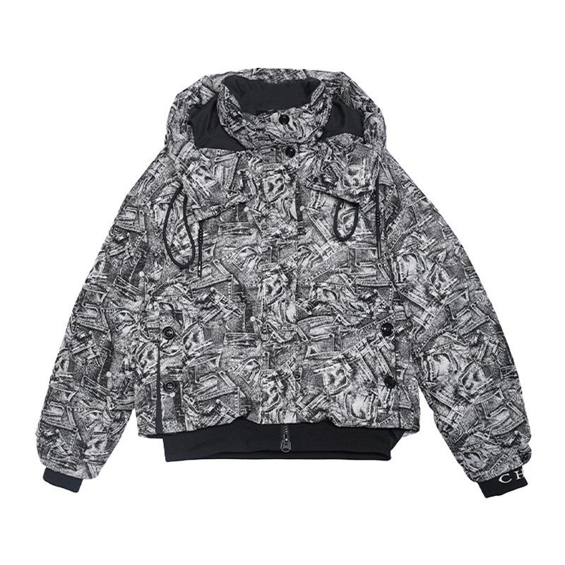 Tide brand original design sense printed white duck down jacket women's short small new winter bread clothes