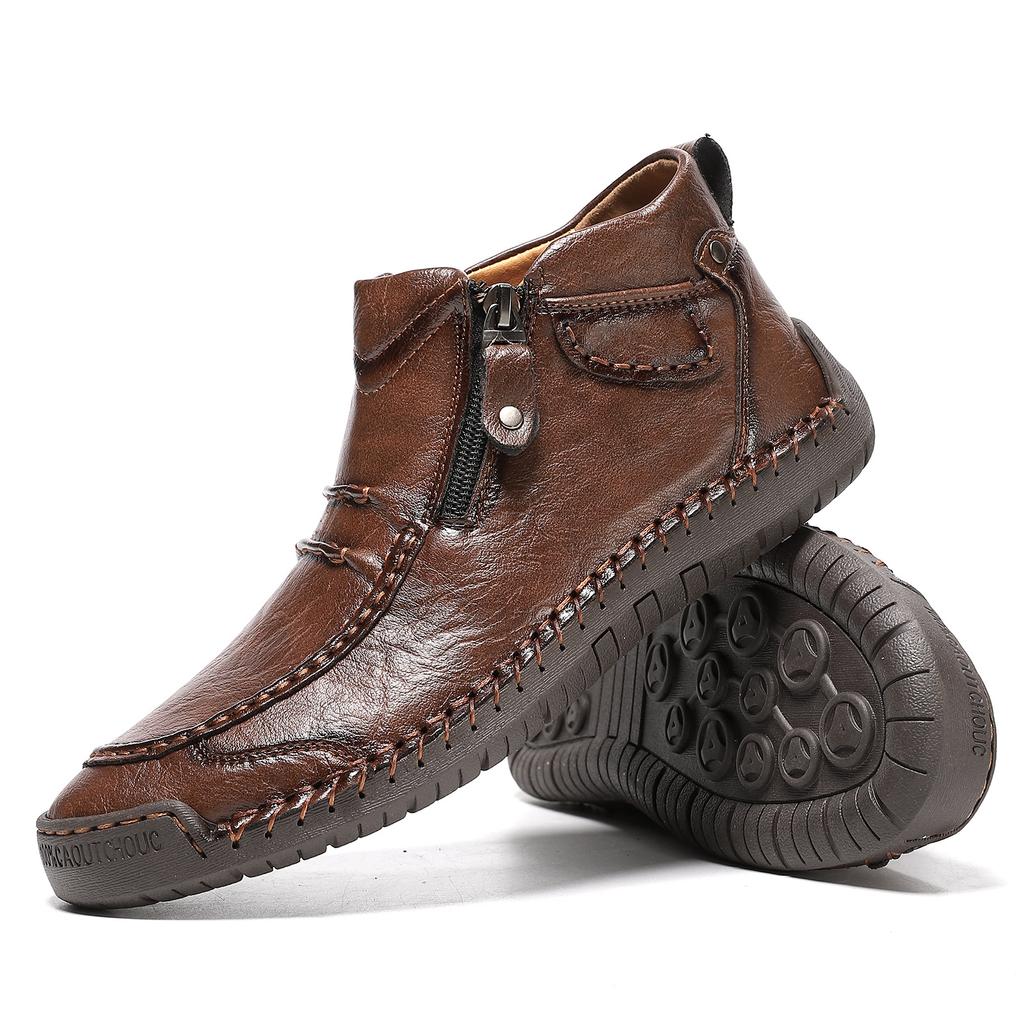 Autumn Handmade Leather Men Boots Outdoor Design Sneakers Man Breathable Casual Leather Shoes Men Ankle Boots Fall Plus Size