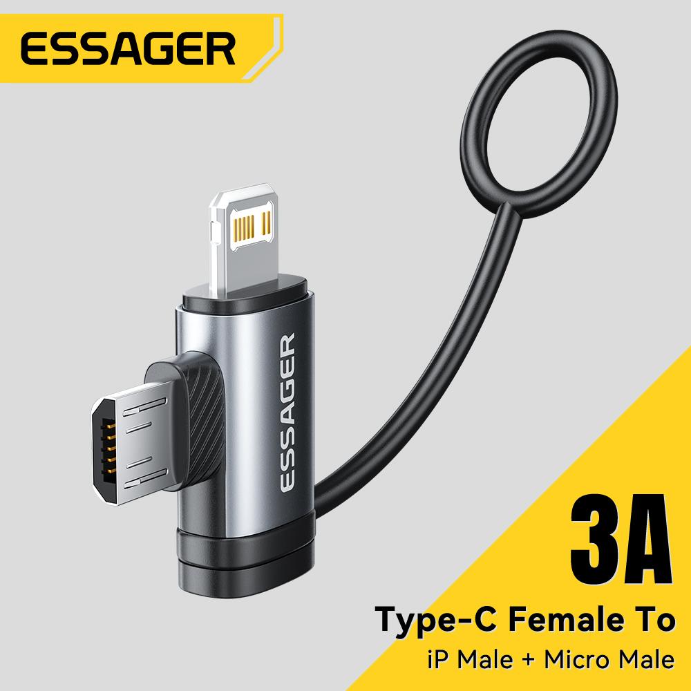 Essager 2-in-1 Lightning/Micro USB Adapter Fast Charging USB Type C Female Connector for iPhone 17 16 15 14 13pro iPad Converter