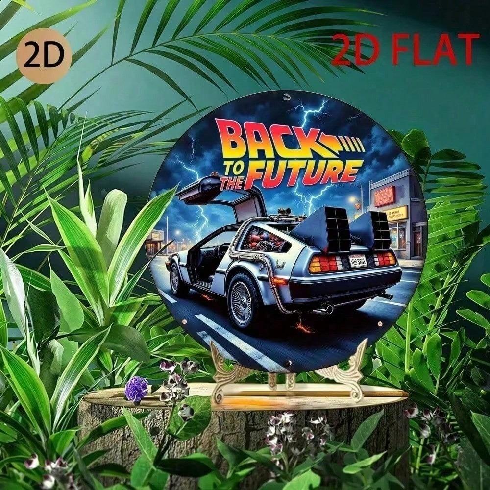 Back to Future Metal Sign Retro 2D Round Wall Art Movie Poster Decor for Home Garage Man Cave