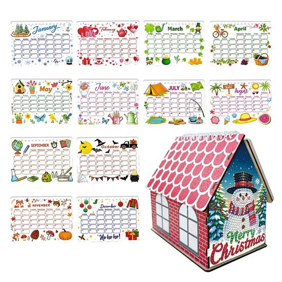 DIY Desk Calendar 2026 Diamond Art Calendar Crafting Kit Cute House Tabletop Calendar Monthly Planner Decoration for Home Office Bedroom