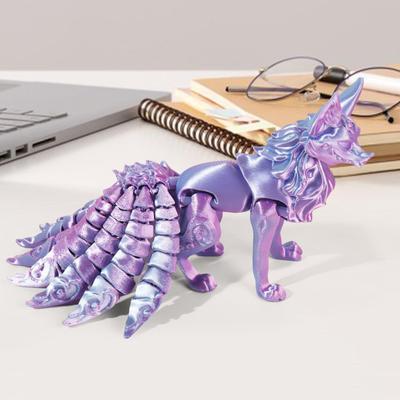 3D-gedrucktes Fuchs-Ornament Neunschwänziger Fuchs Figur mit beweglichen Schwänzen und Gliedmaßen Tier Actionfigur Flexibles Fidget Spielzeug