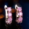 Charm Female Pink Stone Hoop Earrings Gold Color Simple Wedding  For Women