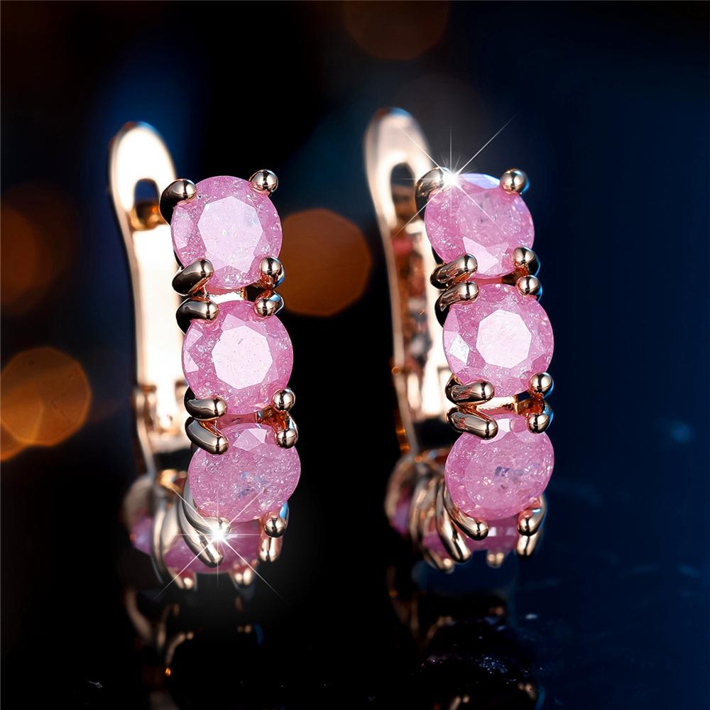 Charm Female Pink Stone Hoop Earrings Gold Color Simple Wedding For Women