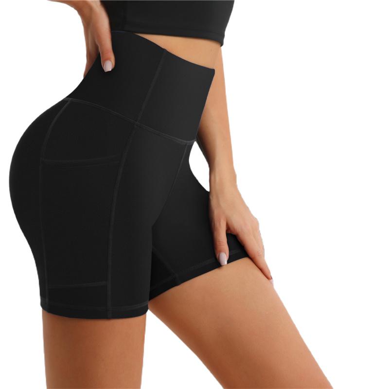

Женские эластичные шорты для йоги с высокой талией, спортивные леггинсы для фитнеса, повседневные облегающие брюки L чёрный