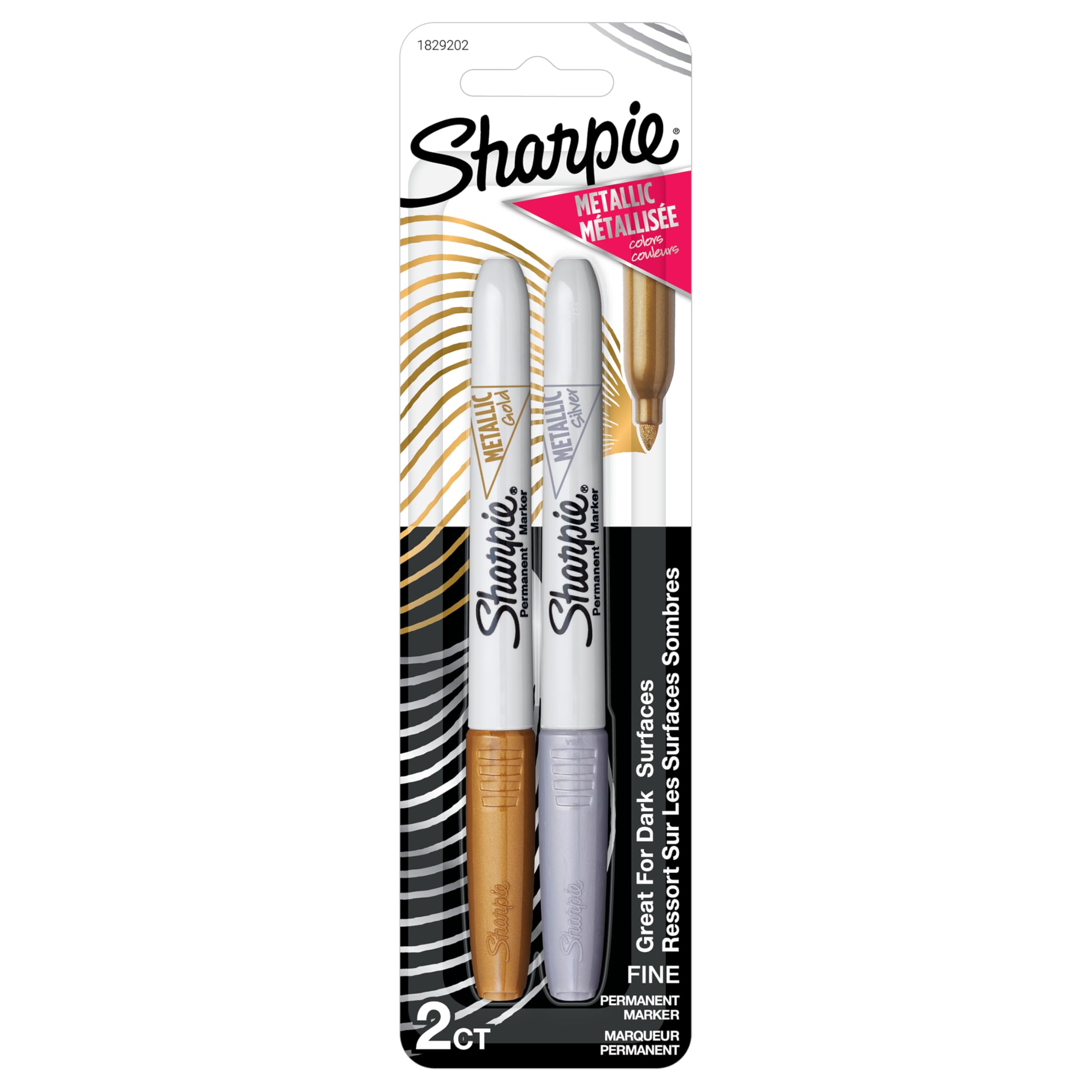 Перманентные металлические маркеры Sharpie с тонким наконечником, серебристые, 2 шт. в упаковке - золотистые и золотистые. (элемент)