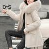 Women Coat Hooded Winter Jacket with Faux Fur Collar Warm Fashionable Zipper Closure Coat for Autumn Winter