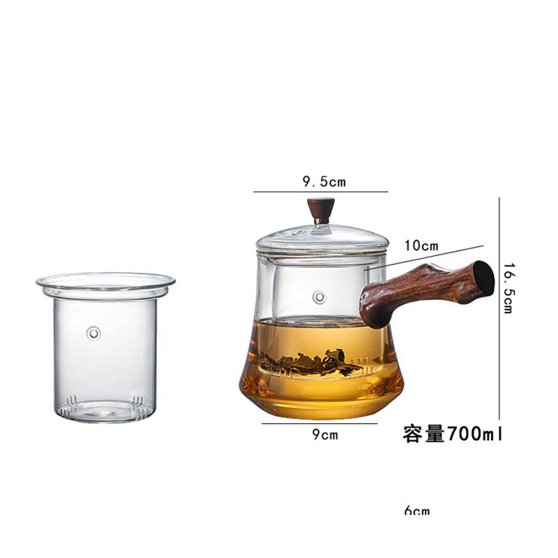 

700ML Heat-Resistant Glass Teapot With Side Handle Household Steaming And Boiling Double Filter Liner Tea Pot Kung Fu Tea Set