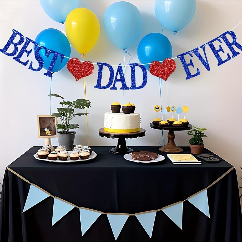1set Glitter Best Dad Ever Banner Best Dad Heart Party Banner for Birthday Happy Father's Day Party Decor Hanging Garland