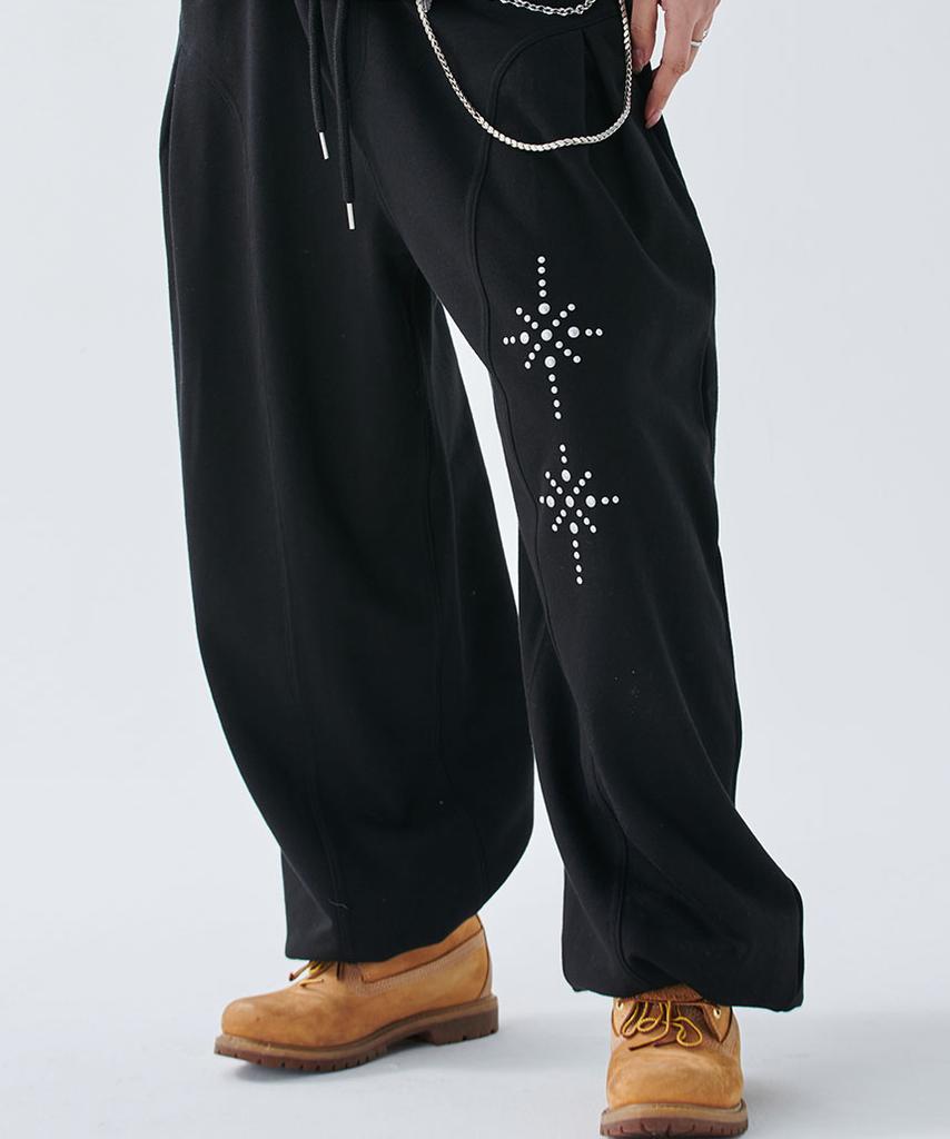 ESCAPEFROM [Escf X Hot Today] E Star Hotfix Detail Incision Sweatpants Black