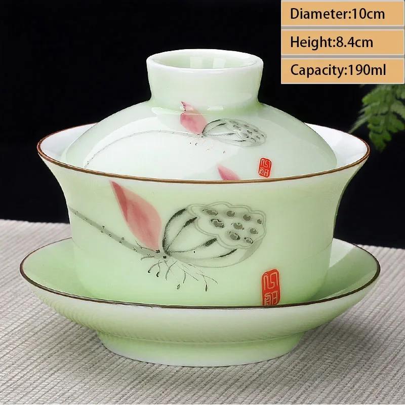 Jingdezhen Ceramic Gaiwan Teacup Handmade Tea Tureen Boutique Tea Bowl Chinese Porcelain Teaware Accessories Drinkware