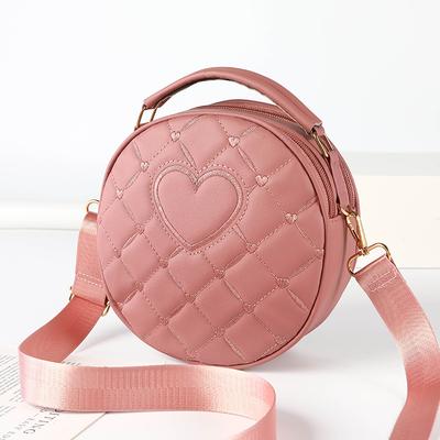 New Summer Round PU Leather Shoulder Bag Niche Design Love Women's Bag Versatile Simple Crossbody Women's Bag