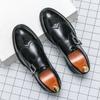 Fashionable Block Leather Shoes Spring/Summer Men Business Dress Buckle Thick Sole Increase Comfortable Round Head Leather Shoes