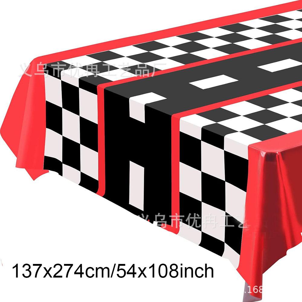 Black & White Checkered Flags Race Car Happy Birthday Banner Tablecloth Kids Boys Racing Car Birthday Party Decorations Supplies