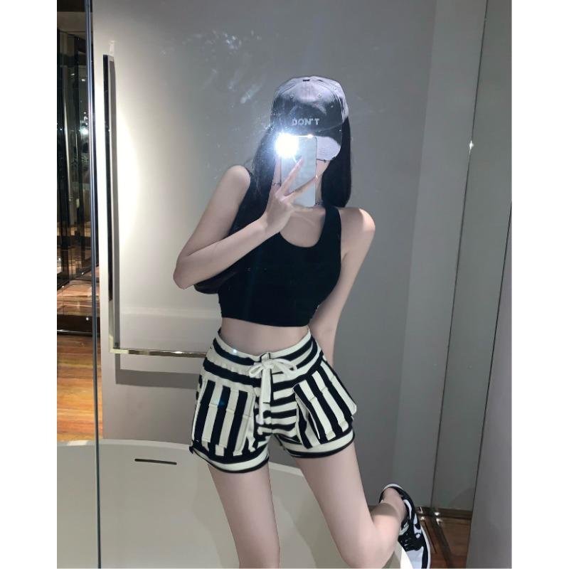 High-waisted Striped Shorts Women's Summer Elasticated Waist Baggy Wide-leg Pants Wear Slimming Sports A-line Spice Hot Pants