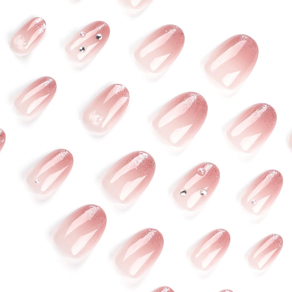 24 Pieces Blush Gradual Change Pure Want Manicure Fake Nails Small Red Book French Glitter Wearing Nail Wearing Nail
