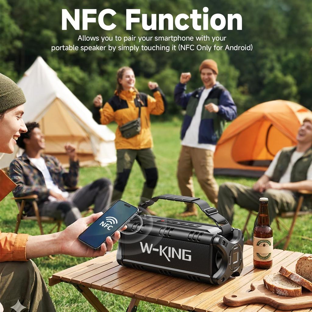 50W Bluetooth IPX6 Waterproof Portable Wireless Speaker with Deep 40 Hours of Enhanced Bass Power Bluetooth TF Card and NFC W-KING (90W Peak) Speaker,