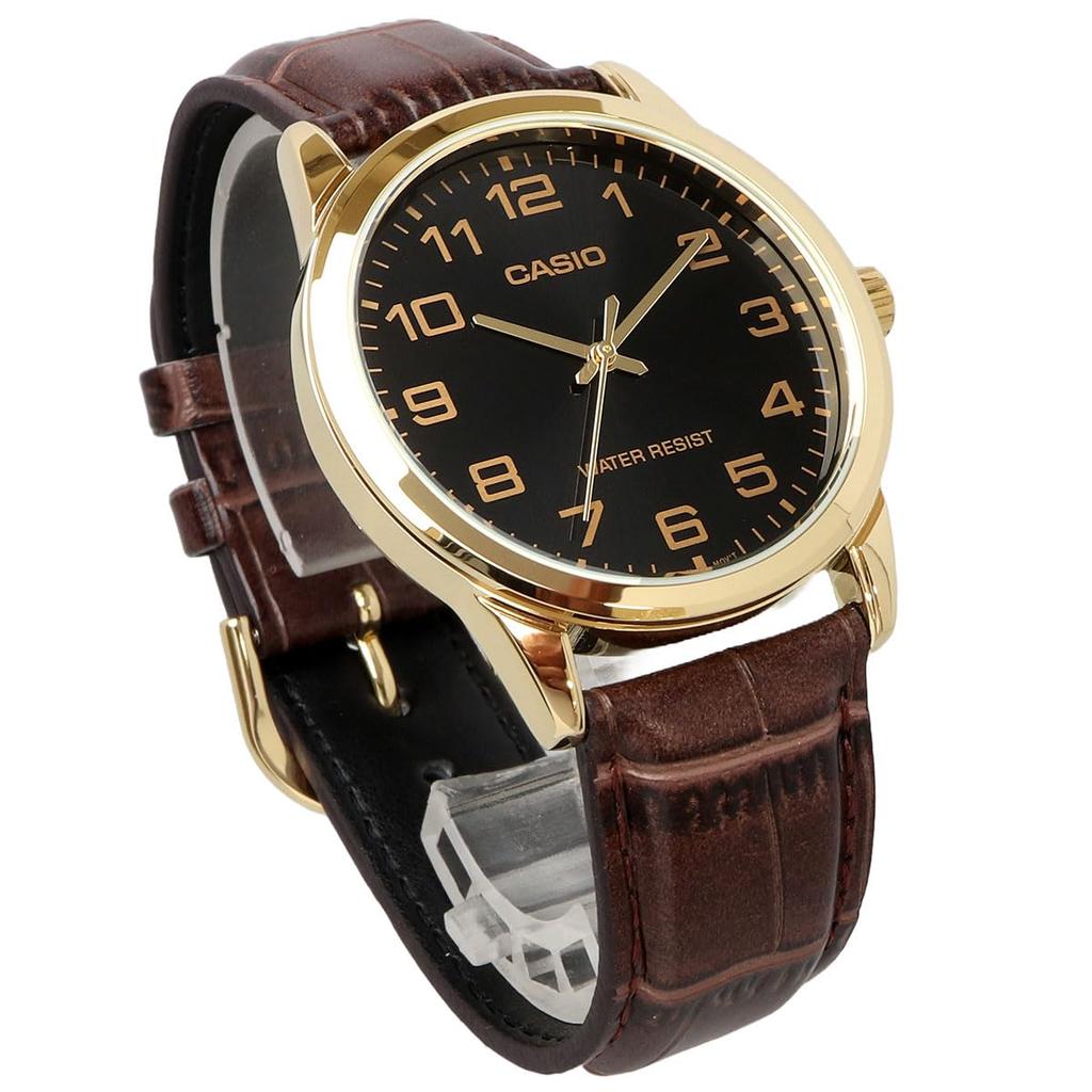 Casio Analog Quartz Watch Gold and International No Presentation Simple Packaging Men's MTP-V001GL-1B, Black, Model, Box,
