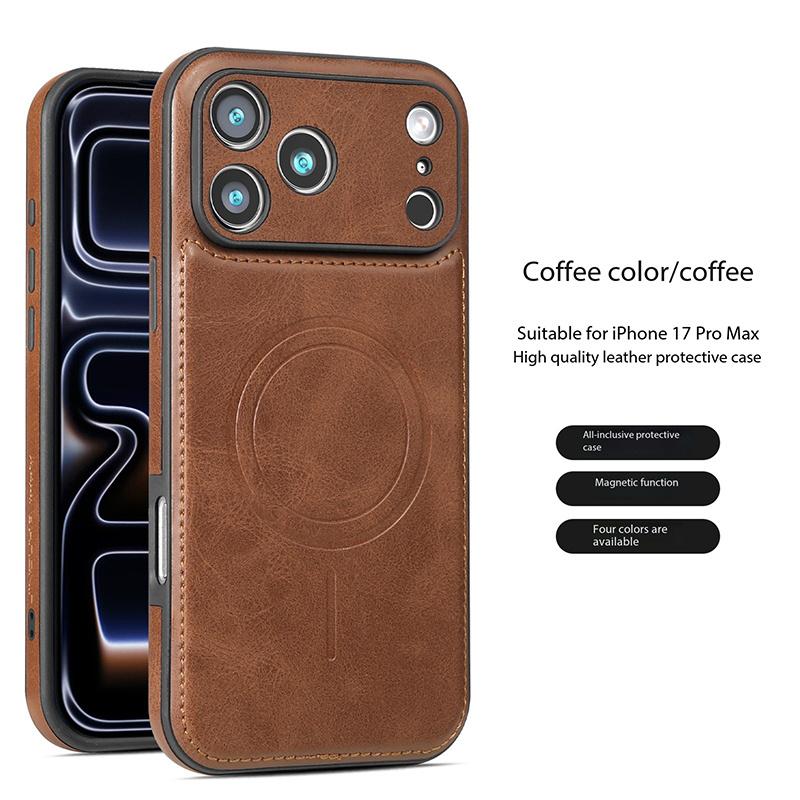 Luxury PU Leather Magnetic For Magsafe Phone Case For iPhone 12 13 14 15 16 17 Pro Max 17 Air Wireless Charging Shockproof Cover