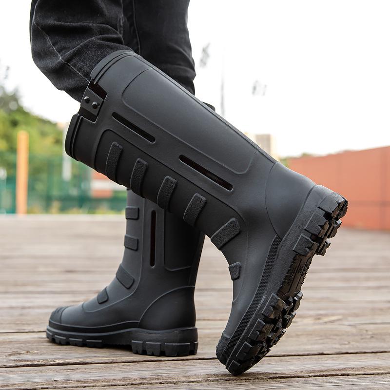 Men's Waterproof Non-Slip High-Top Rubber Rain Boots for Fishing and Car Wash
