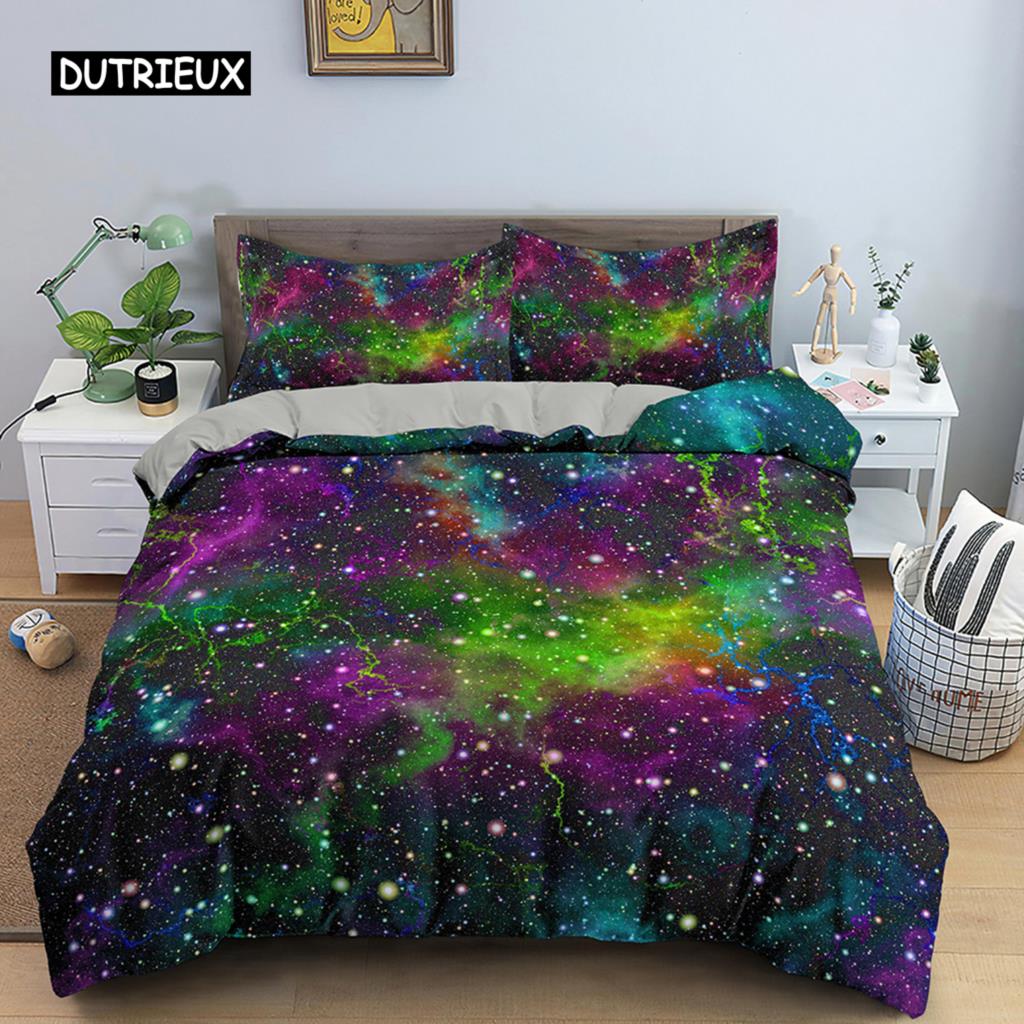 Povlak na přikrývku Barevné hvězdicové ložní prádlo Přehoz na postel Outer Space Povlak na postel Sky Light s potiskem pro děti